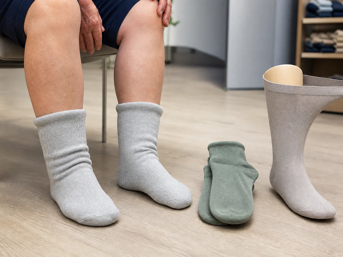 Measuring feet and legs for extra wide swelling socks