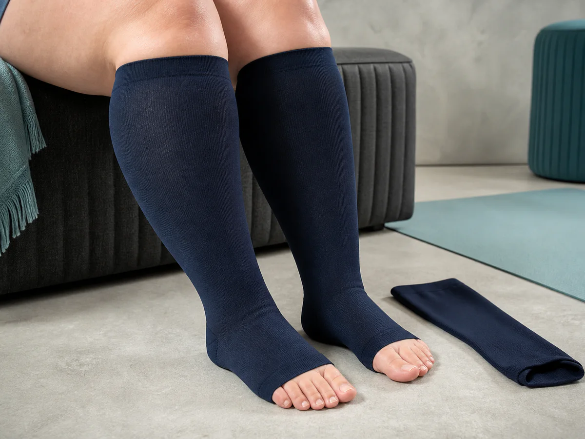 Open-toe wide calf compression sock sourcing