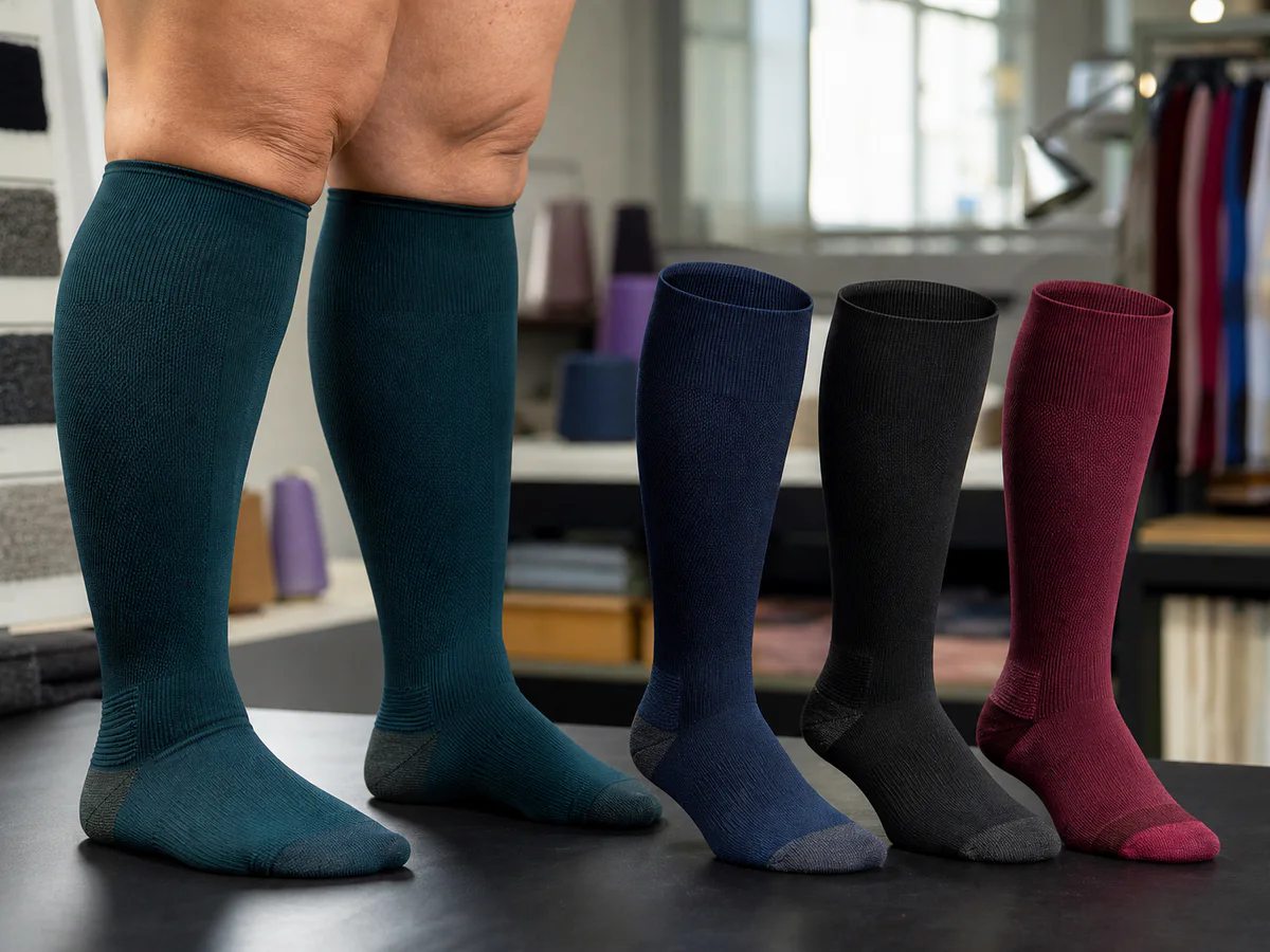 Wide calf compression socks in extended sizes