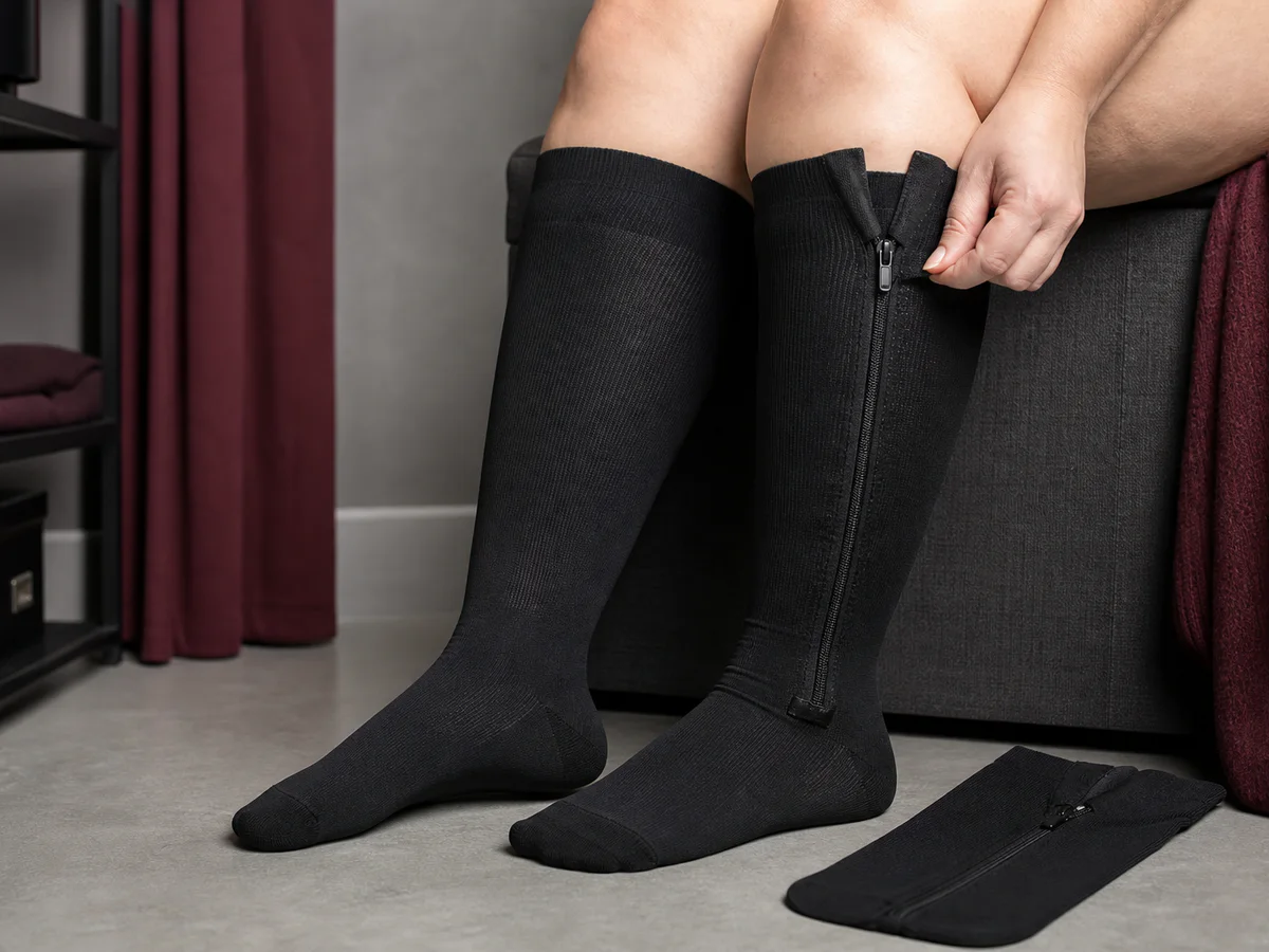 Wide calf zipper compression socks for private label sourcing